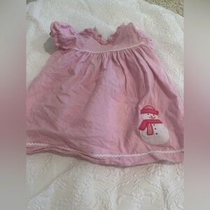 Pink Dress with Snowman Appliqué